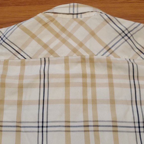 Tan, white, and gray plaid men's button up shirt - Picture 5 of 5